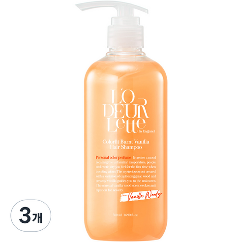 로더렛 인 잉글랜드 컬러핏 번트 바닐라 헤어 샴푸 바닐라 우디향, 500ml, 3개