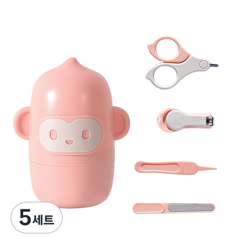 라이프투비 유아용 동물 캐릭터 손톱깎이 세트, 원숭이 핑크, 5세트