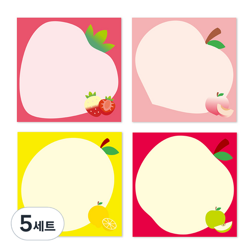 정사각 후르츠 떡메모지 4종 세트, 딸기, 레몬, 복숭아, 사과, 5세트