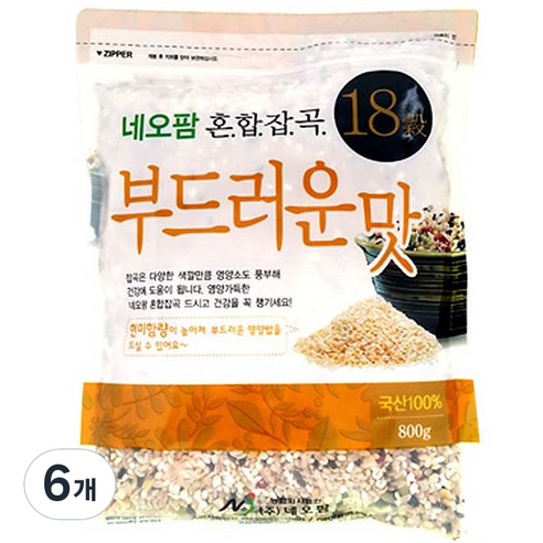 네오팜 혼합잡곡 18곡 부드러운맛, 800g, 6개