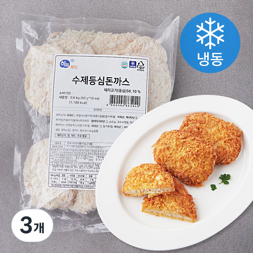 하늘푸드 수제 등심돈까스 10개입 (냉동), 600g, 3개