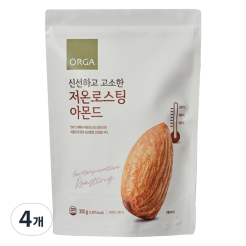 ORGA 저온로스팅 아몬드, 300g, 4개