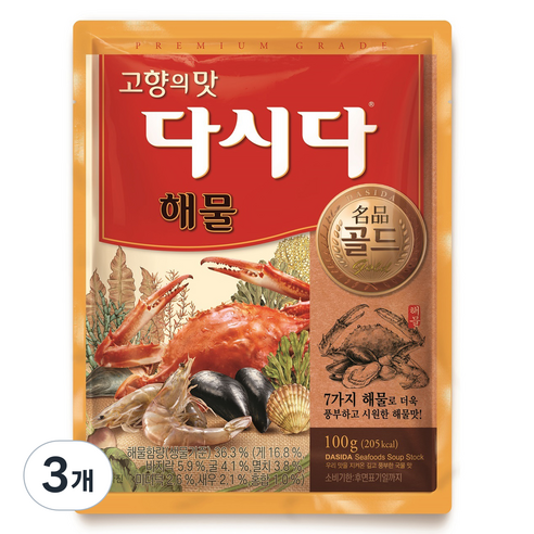 다시다 명품골드 해물 조미료, 100g, 3개