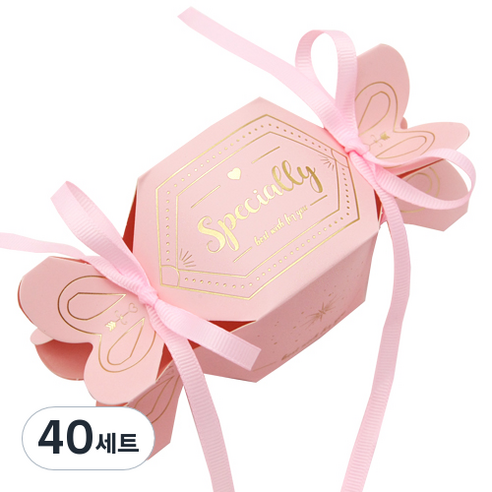 도나앤데코 specially 스위트 캔디형 선물 상자 + 리본 2p 세트, 상자(베이비핑크), 리본(핑크), 40세트