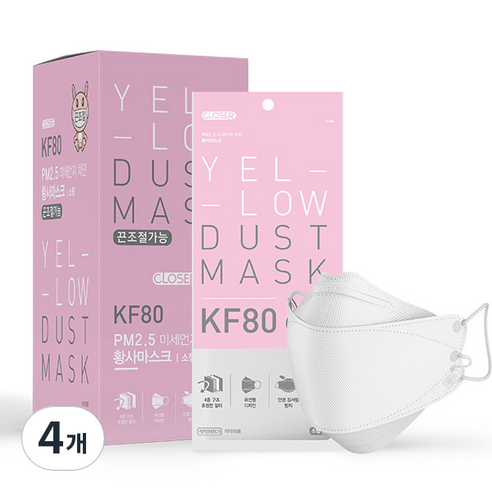 클로저 끈조절 황사마스크 KF80 소형, 20매입, 4개, 화이트