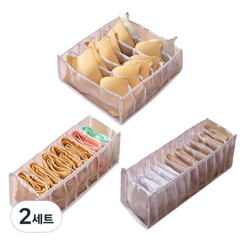 마켓피오 메쉬 속옷정리함 6칸 + 7칸 + 11칸 화이트 3종세트, 2세트