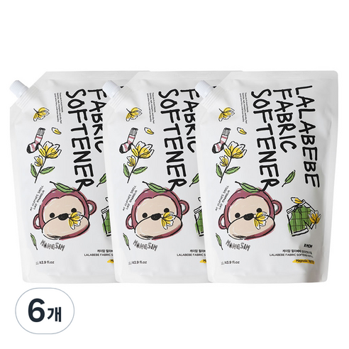케이맘 랄라베베 유아용 섬유유연제 목련향 리필, 6개, 1.3L