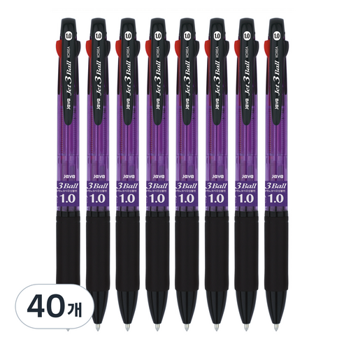 자바펜 3색볼펜 제트3볼 1.0mm, 퍼플, 40개