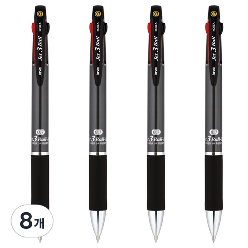 자바펜 제트3볼 M 멀티펜 0.7mm, 메탈릭블랙, 8개