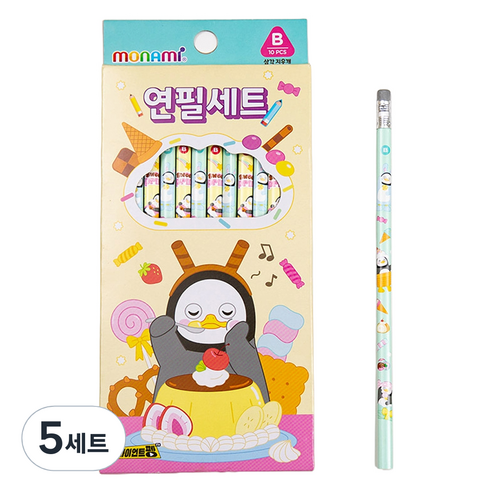 모나미 펭수 삼각지우개연필 B 10본입, 5개
