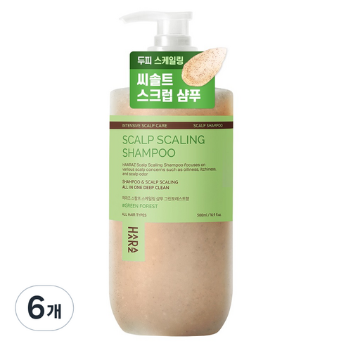 하라즈 스크럽 스칼프 두피 스케일링 샴푸 그린포레스트향, 500ml, 6개
