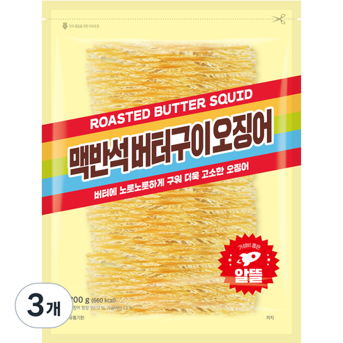 정화식품 맥반석버터구이오징어, 3개, 200g