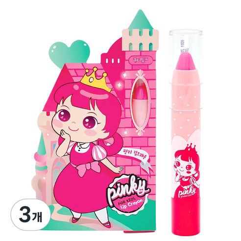 핑크공주 핑키 립크레용 어린이 립스틱 2.5g, 02 큐티핑크, 3개