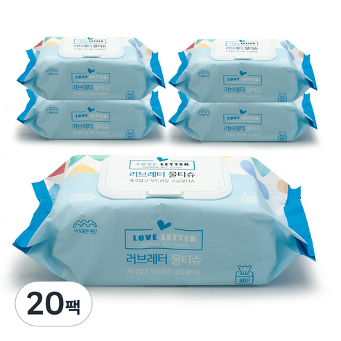 러브레터 프리미엄 유아 물티슈 캡형, 20개