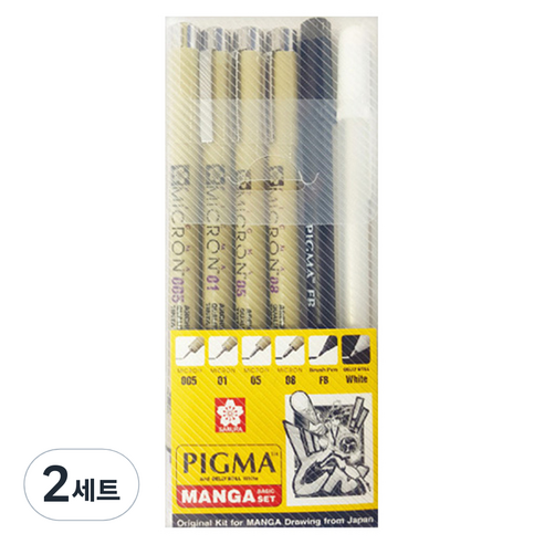 PIGMA SAKURA 만화 그리기용 오리지널 젤잉크펜 6종, 화이트, 2세트