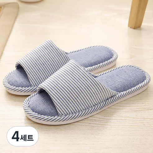 두발로 스트라이프 룸 인생 거실화, 블루, 4세트