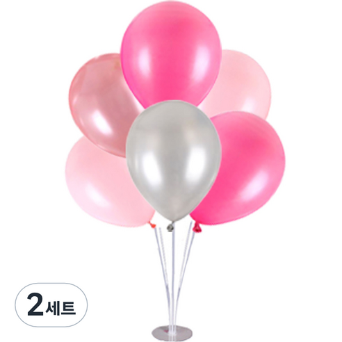 미미파티 생일 파티 풍선 6p + 멀티 스탠드 세트, 핑크, 2세트