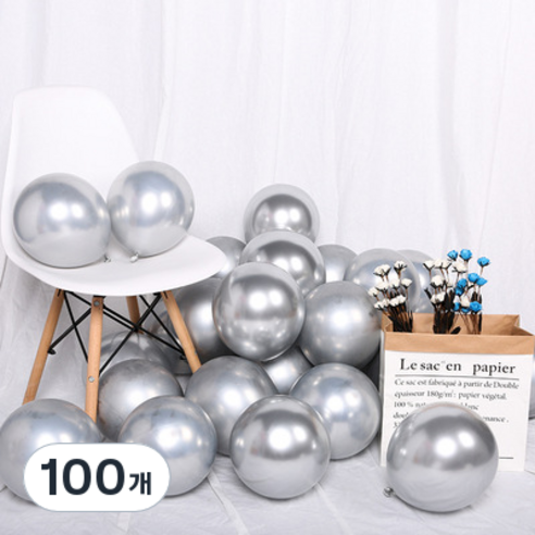 EUMES 파티 크롬메탈 라운드 풍선 30cm, 실버, 100개