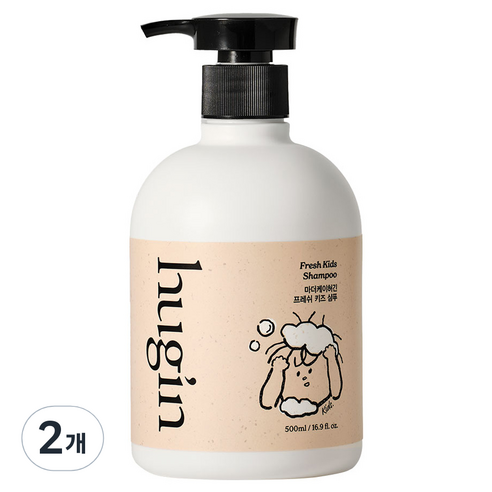 허긴 아동용 프레쉬 약산성 냄새 제거 키즈 샴푸 시트러스 에센셜 오일 향, 500ml, 2개