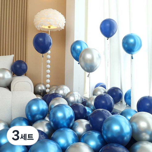 피앤비유니티 풍선 50p 세트 블루, 08 블루앤실버 3색혼합, 3세트