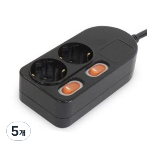 파워존 개별 안전 멀티탭 2구 16A ES230B, 3m, 블랙, 5개