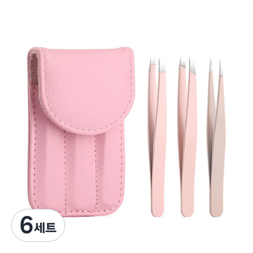 뷰티파워 고급 쪽집게 핀셋 3종 세트, 핑크, 6세트