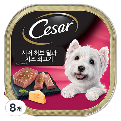 시저 반려견 주식캔 허브 딜과 치즈 쇠고기, 소, 100g, 8개