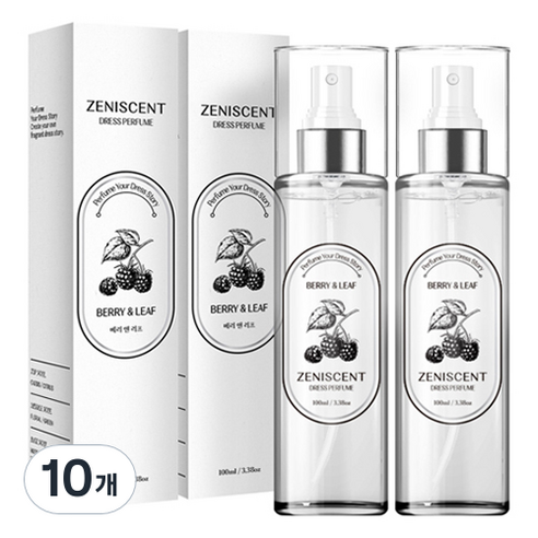 제니센트 섬유탈취제 드레스퍼퓸 본품, 100ml, 베리 앤 리프, 10개