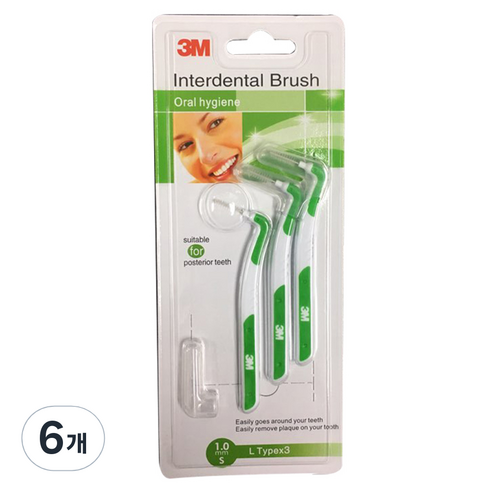 쓰리엠 L형 치간칫솔 S 1.0mm, 3개입, 6개