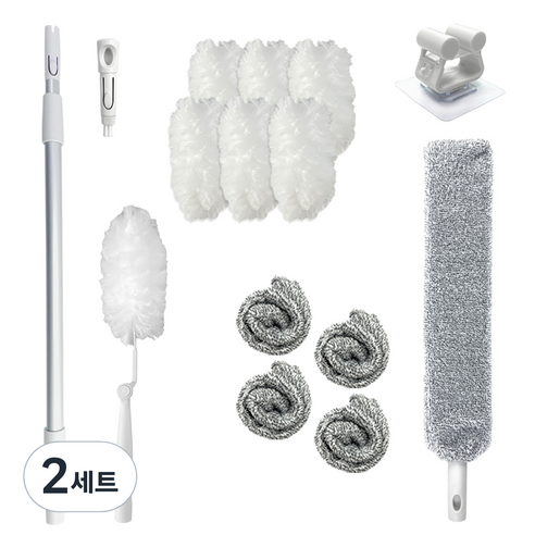 핌 시스템 먼지 청소용 틈새 먼지 청소 밀대 + 걸래포 5p + 먼지털이 + 리필 7p + 길이조절봉 + 틈새솔 + 이지벽걸이, 2세트