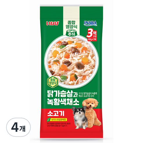 이나바 강아지 닭가슴살과 녹황색채소 파우치 QDR-142, 180g, 4개, 혼합맛(닭가슴살/채소/소고기)