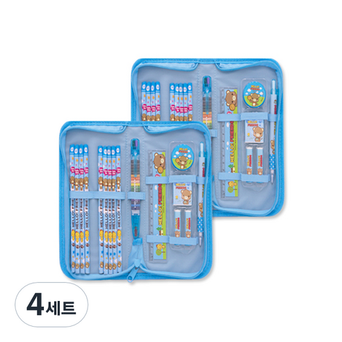 미소로 6000 지퍼케이스 문구세트 2211, 블루, 4세트