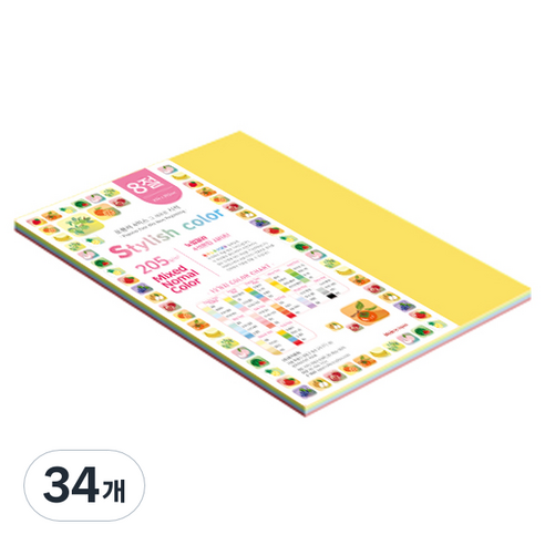 종이문화 SN 스타일리쉬 노멀 두꺼운 혼합색지 205g 12 Vivid Tone, 34개, 8절