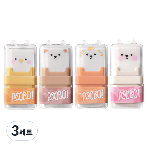 투영디자인 애니멀 롤러 지우개 4종세트, 혼합색상, 3세트