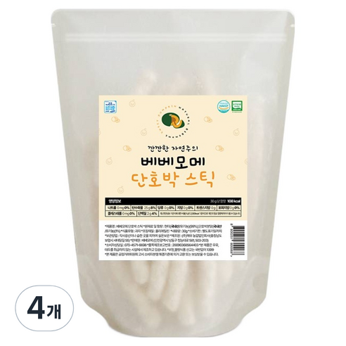 베베모메 유아용 유기농 스틱 떡뻥, 30g, 4개, 단호박