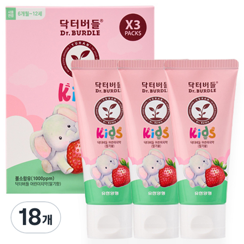 닥터버들 불소함유 어린이 치약 딸기향, 60ml, 18개
