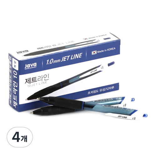 자바펜 제트라인 볼펜 1.0mm, 블루, 4개