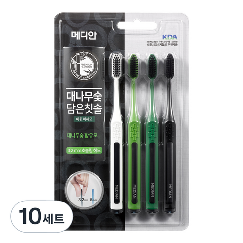 메디안 대나무숯 담은 칫솔 미세모 4종 세트, 4개입, 10세트