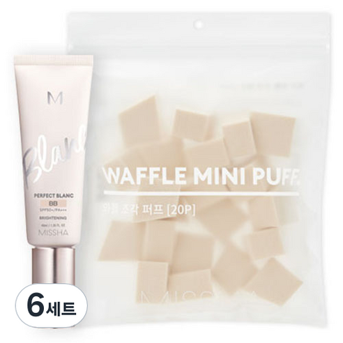 미샤 M 퍼펙트 블랑 비비크림 SPF50+ PA+++ 40ml + 와플 조각 퍼프 20p 세트, 21호 바닐라(비비크림), 6세트