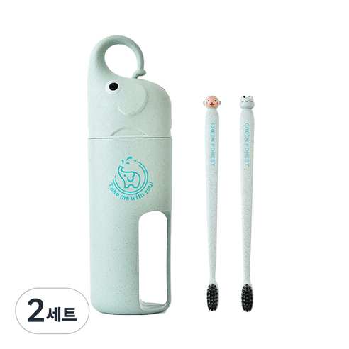 알럽홈 코끼리 휴대용 칫솔 컵 세트 그린, 2세트