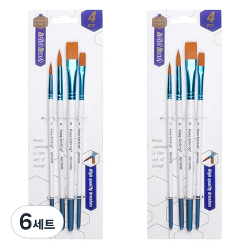ABM 수채화 혼합 붓 4종 세트, 6세트, 2호, 4호, 6호, 8호