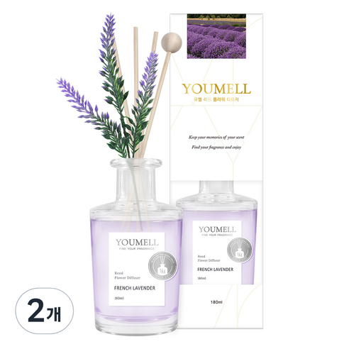 유멜 리드 플라워 디퓨저 180ml, 프렌치라벤더, 2개