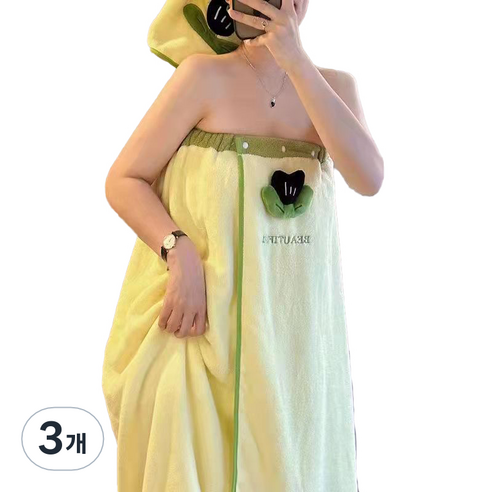 원이네 소프트 튤립 바스 랩 타월 230g 극세사, 녹색튤립, 3개
