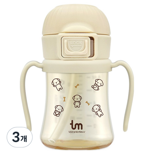 토비앤몰리 PPSU 토비 원터치락 빨대컵 180ml, 3개, 바닐라