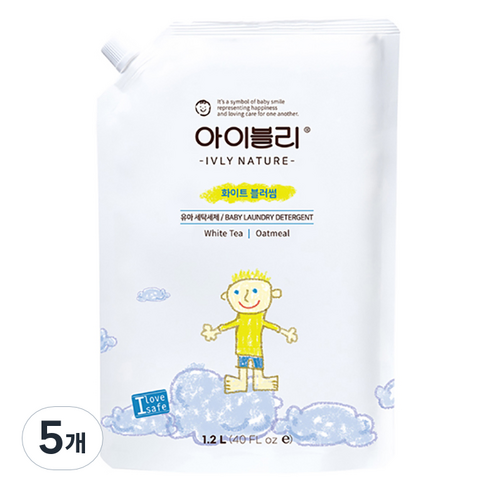 아이블리네이쳐 오트밀 성분 유아세제 화이트 블러썸향 1.2L, 5개