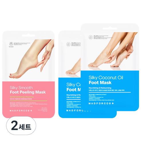 매드포코스 저자극 각질제거 보습영양 실키 스무스 풋 필링 마스크팩 40ml + 수분영양충전 힐링 홈케어 보들보들 코코넛오일 발팩 16ml x 2p, 2매입, 2세트