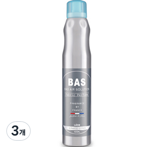 BAS 섬유 탈취제 로맨틱 시트러스향 본품, 400ml, 3개