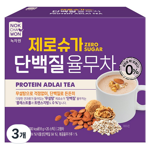 녹차원 제로슈가 단백질 율무차, 3개, 20개입, 18g
