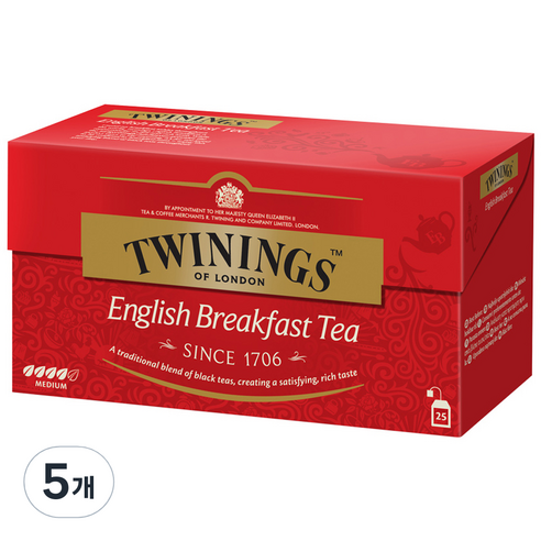 트와이닝 잉글리쉬 브랙퍼스트, 2g, 25개입, 5개