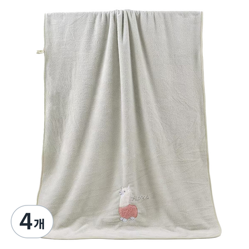 원이네 귀여운 양 디자인 바스타월 70 x 140 cm, 그린, 4개